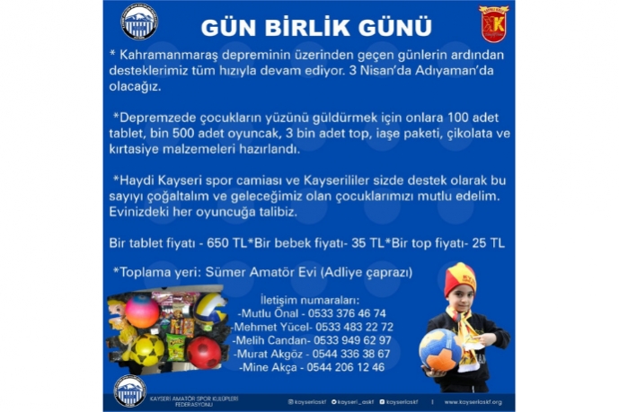 Kayserispor camiasndan, depremzede ocuklara destek 