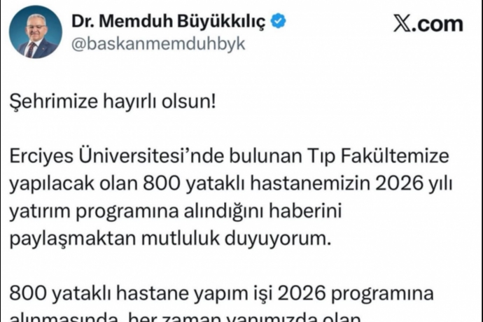 Erciyes�te Sa�l�kta Dev Ad�m; 800 Yatakl� Yeni Hastane Yat�r�m Program�na Al�nd�