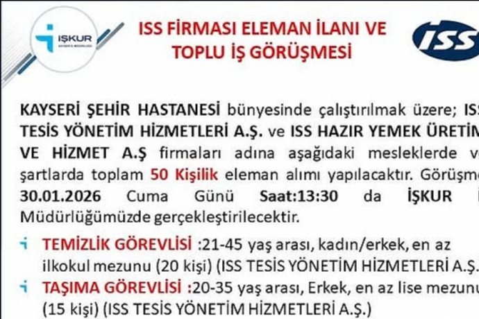 Kayseri �ehir Hastanesi 50 Ki�ilik Personel Al�m� Yapacak